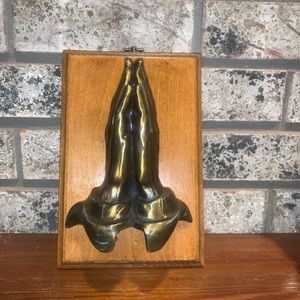 Rare Vintage Praying Hands Bronze Mounted on Wood
